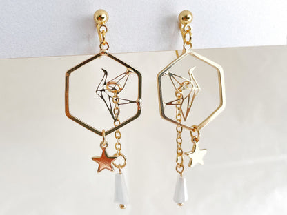 Gold Origami Crane Clip on Earrings