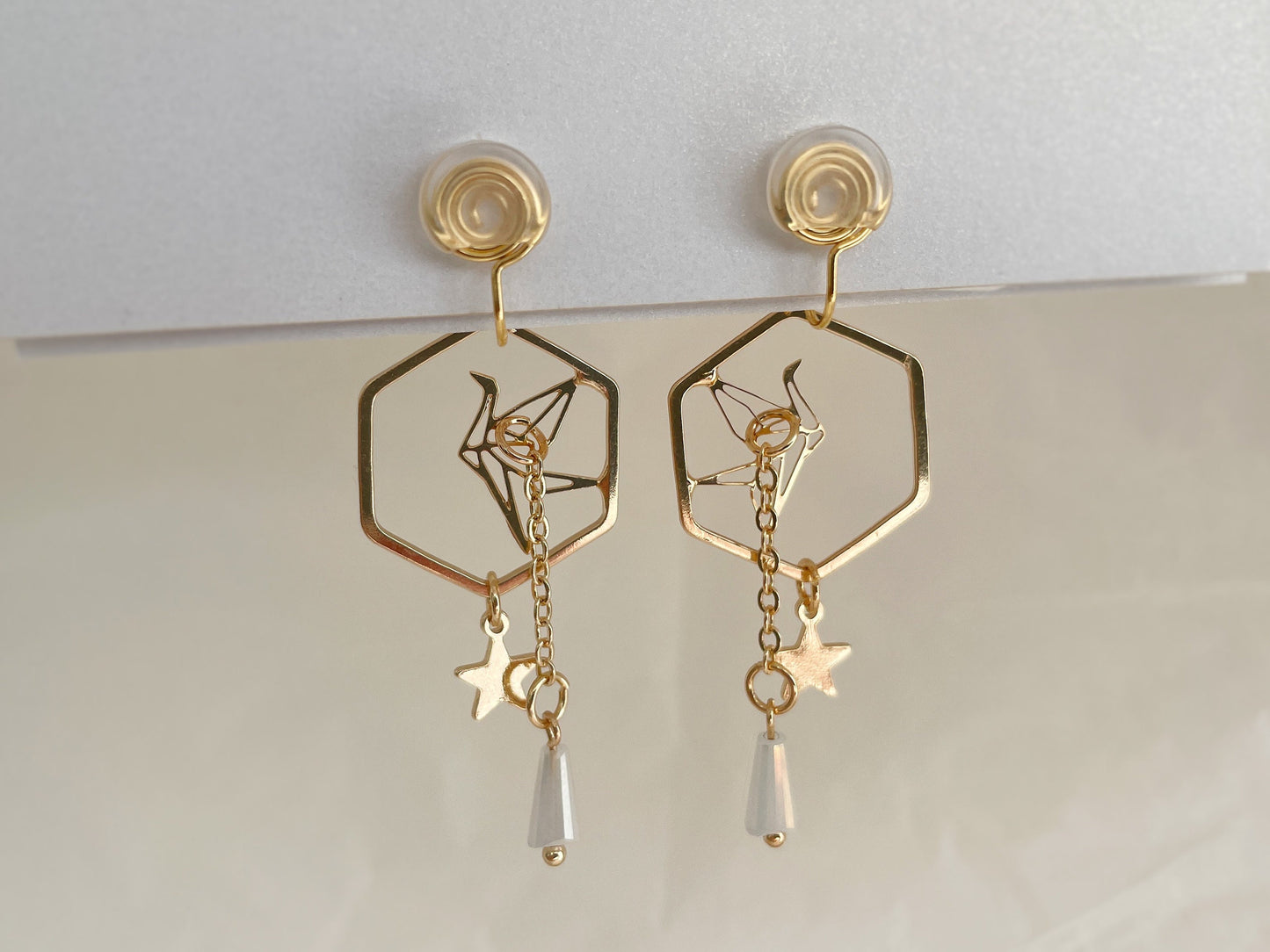 Gold Origami Crane Clip on Earrings