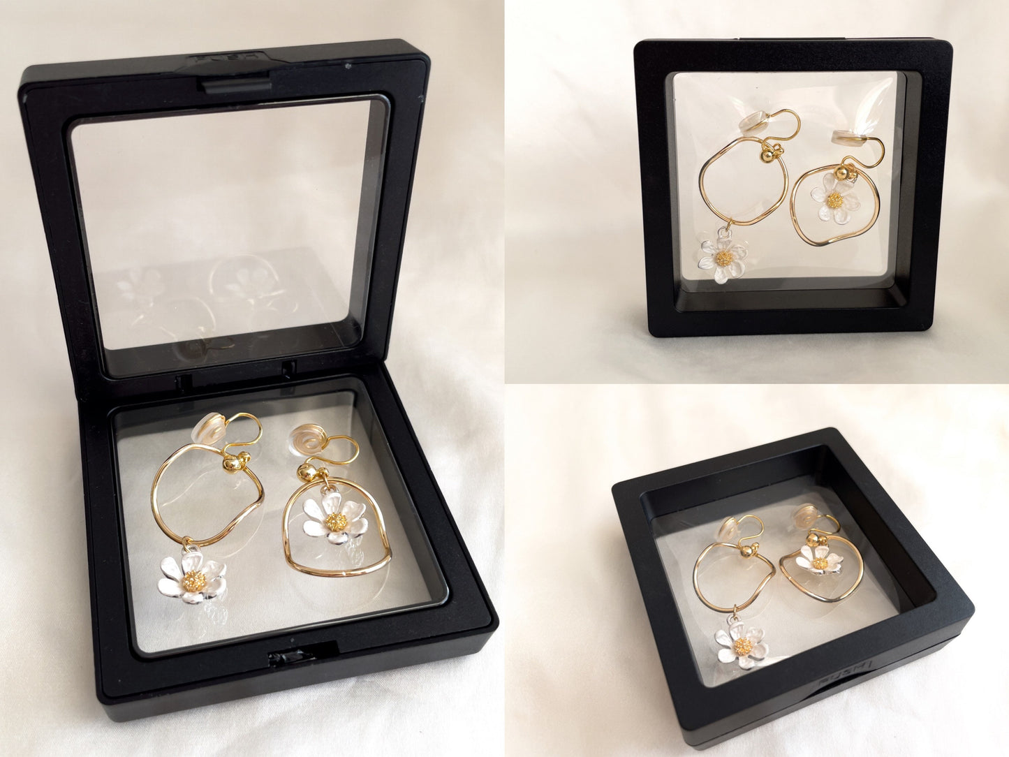 Mismatched Daisy on Hoop Clip on Earrings