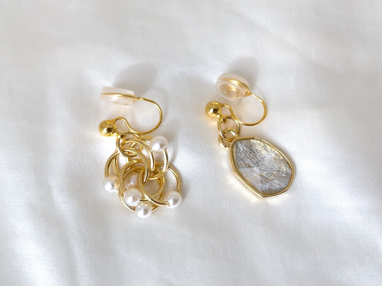 Mismatched Pearls and Sparkles Clip on Earrings