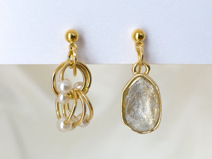 Mismatched Pearls and Sparkles Clip on Earrings