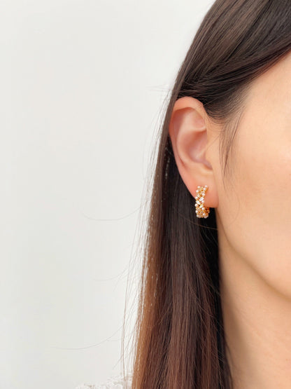 Pearls and Sparkles Gold Huggie Hoop Clip on Earrings