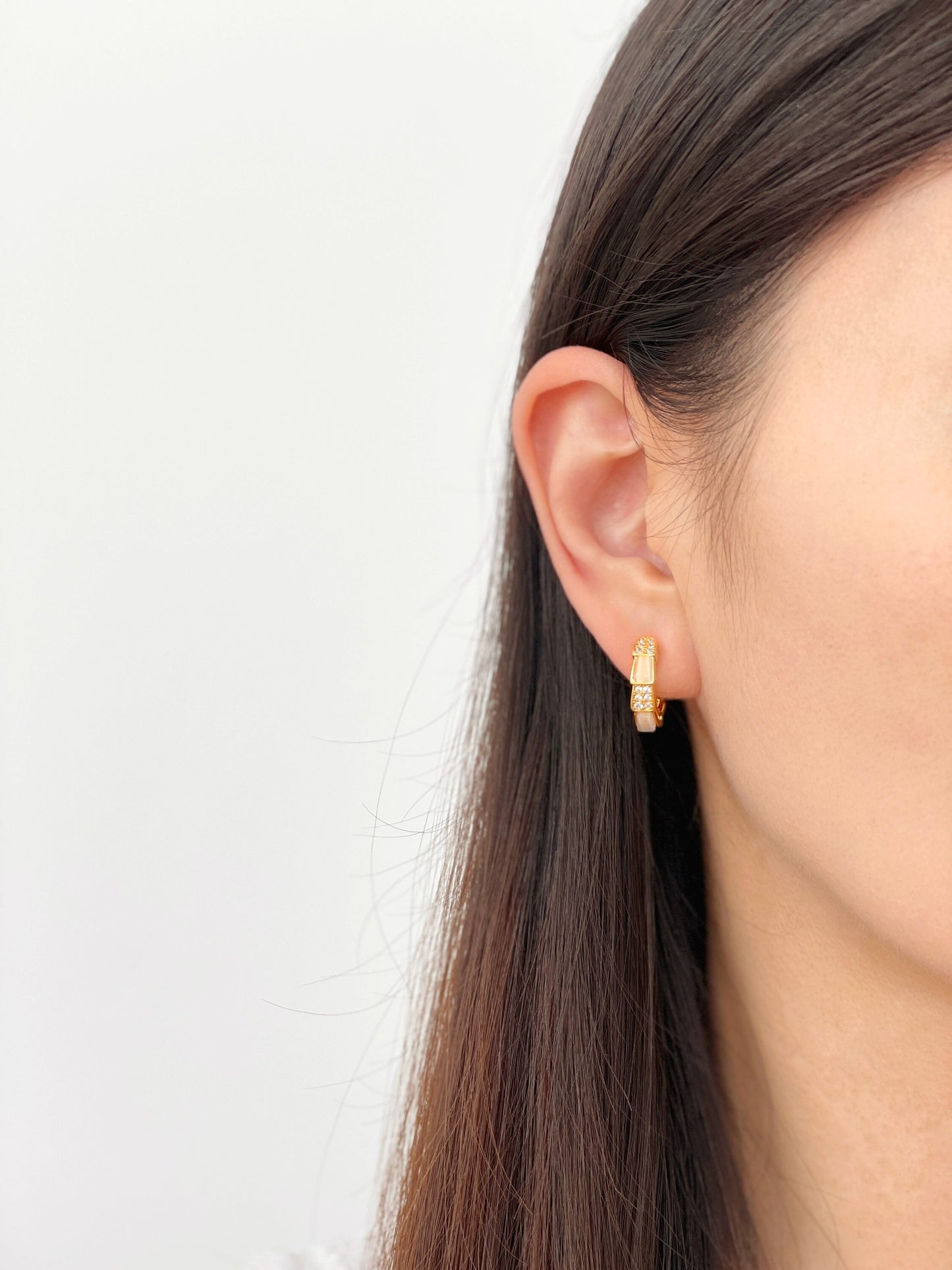 Sparkles and Moonstone Huggie Hoop Clip on Earrings