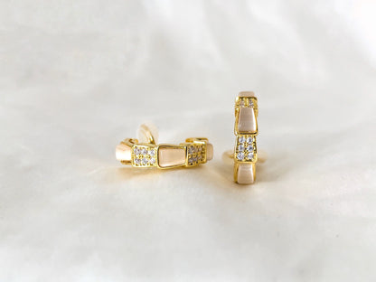 Sparkles and Moonstone Huggie Hoop Clip on Earrings