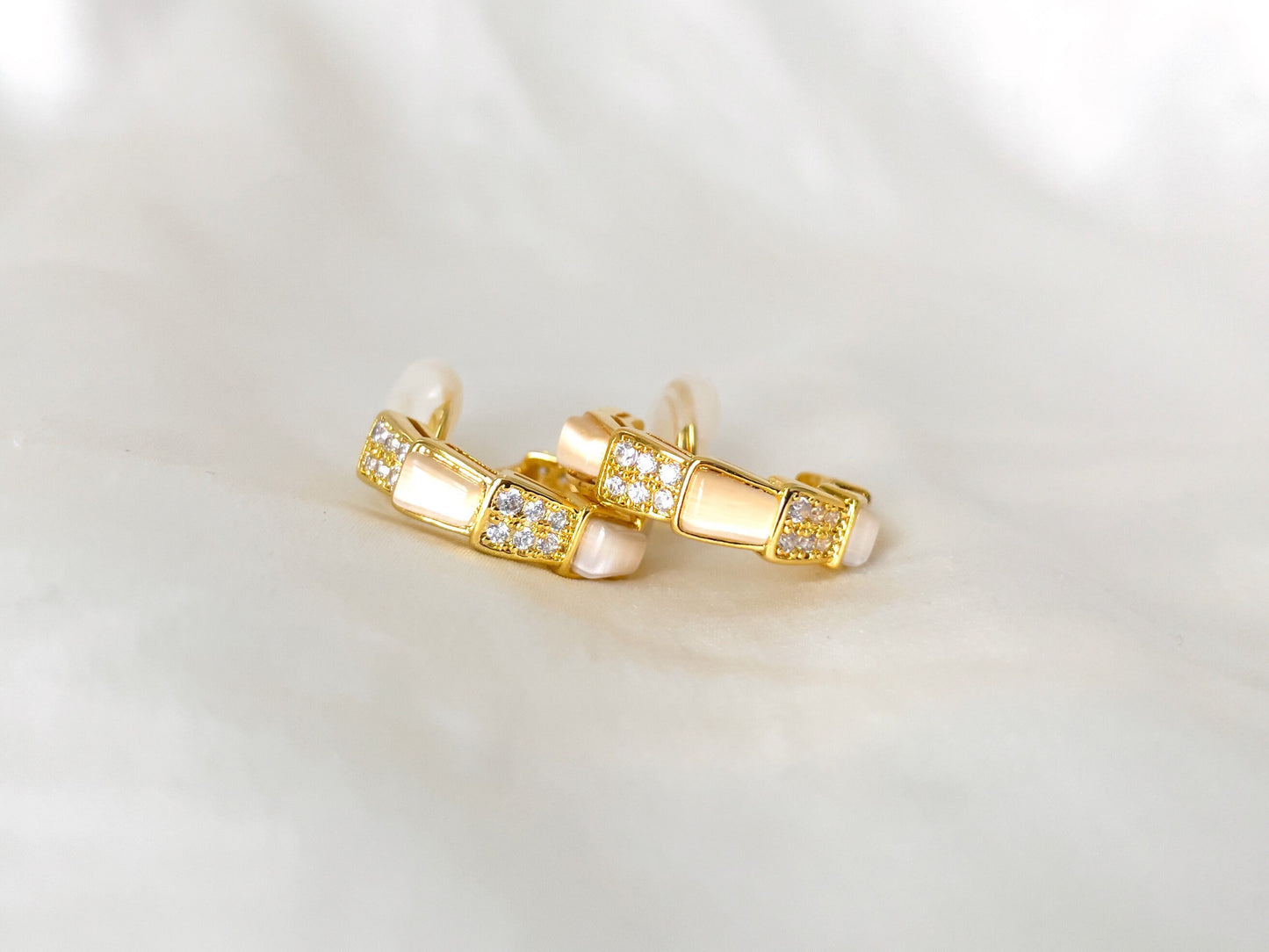 Sparkles and Moonstone Huggie Hoop Clip on Earrings