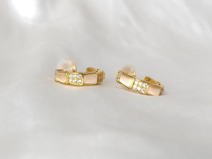 Sparkles and Moonstone Huggie Hoop Clip on Earrings