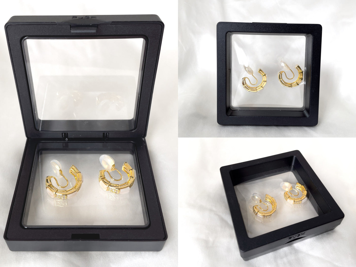 Sparkles and Moonstone Huggie Hoop Clip on Earrings