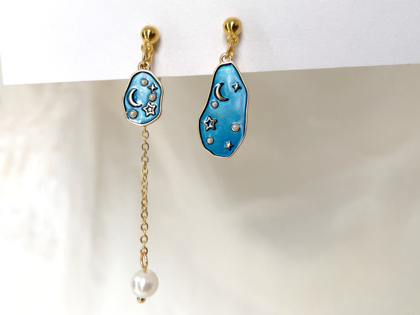 Mismatched Moon and Star Galaxy Clip on Earrings