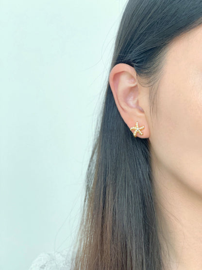 Pearl Starfish Gold Clip on Earrings