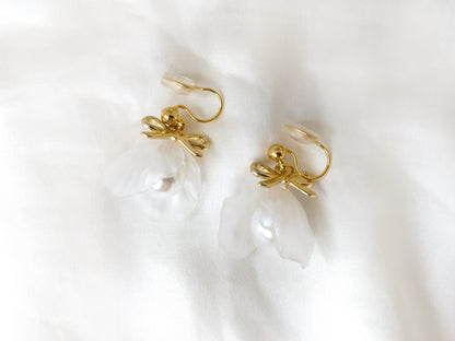 Snowdrop Flower Clip on Earrings