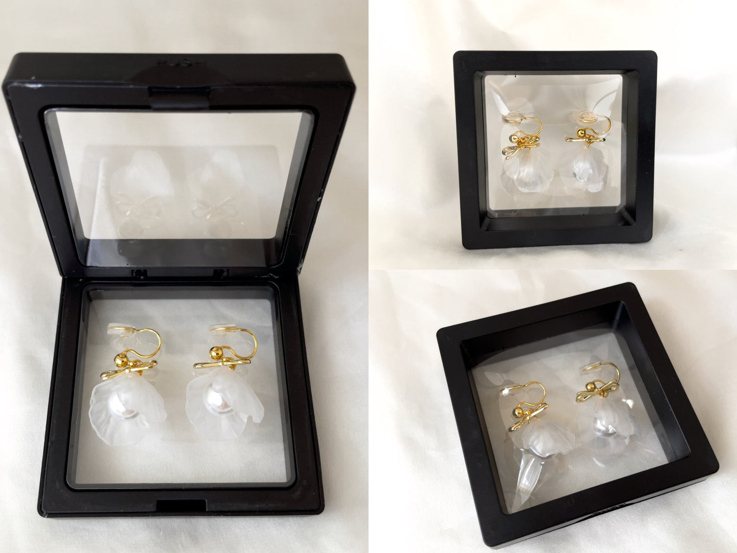 Snowdrop Flower Clip on Earrings