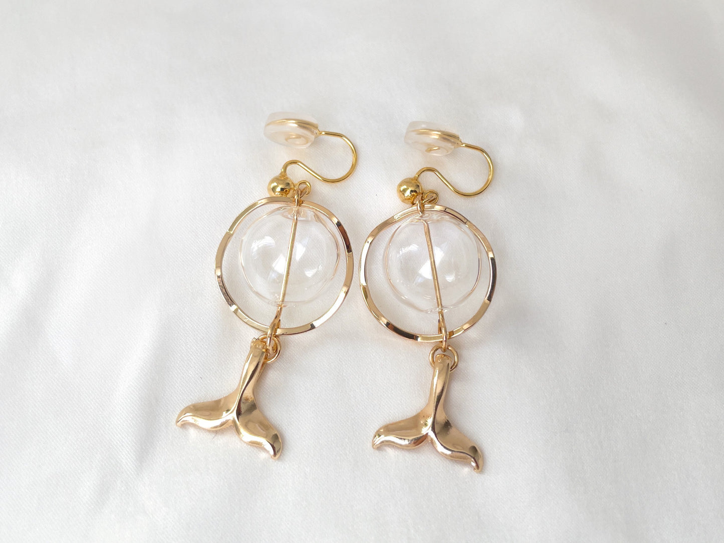 Whale Tail and Bauble Clip on Earrings