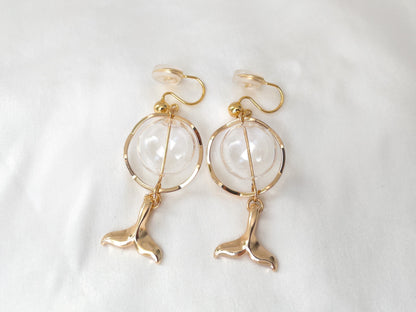Whale Tail and Bauble Clip on Earrings