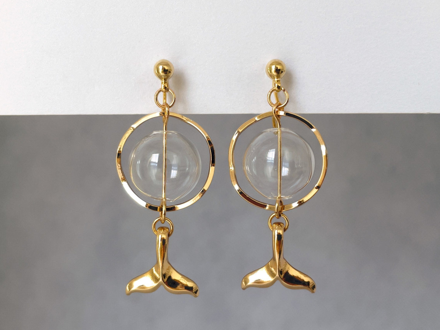 Whale Tail and Bauble Clip on Earrings