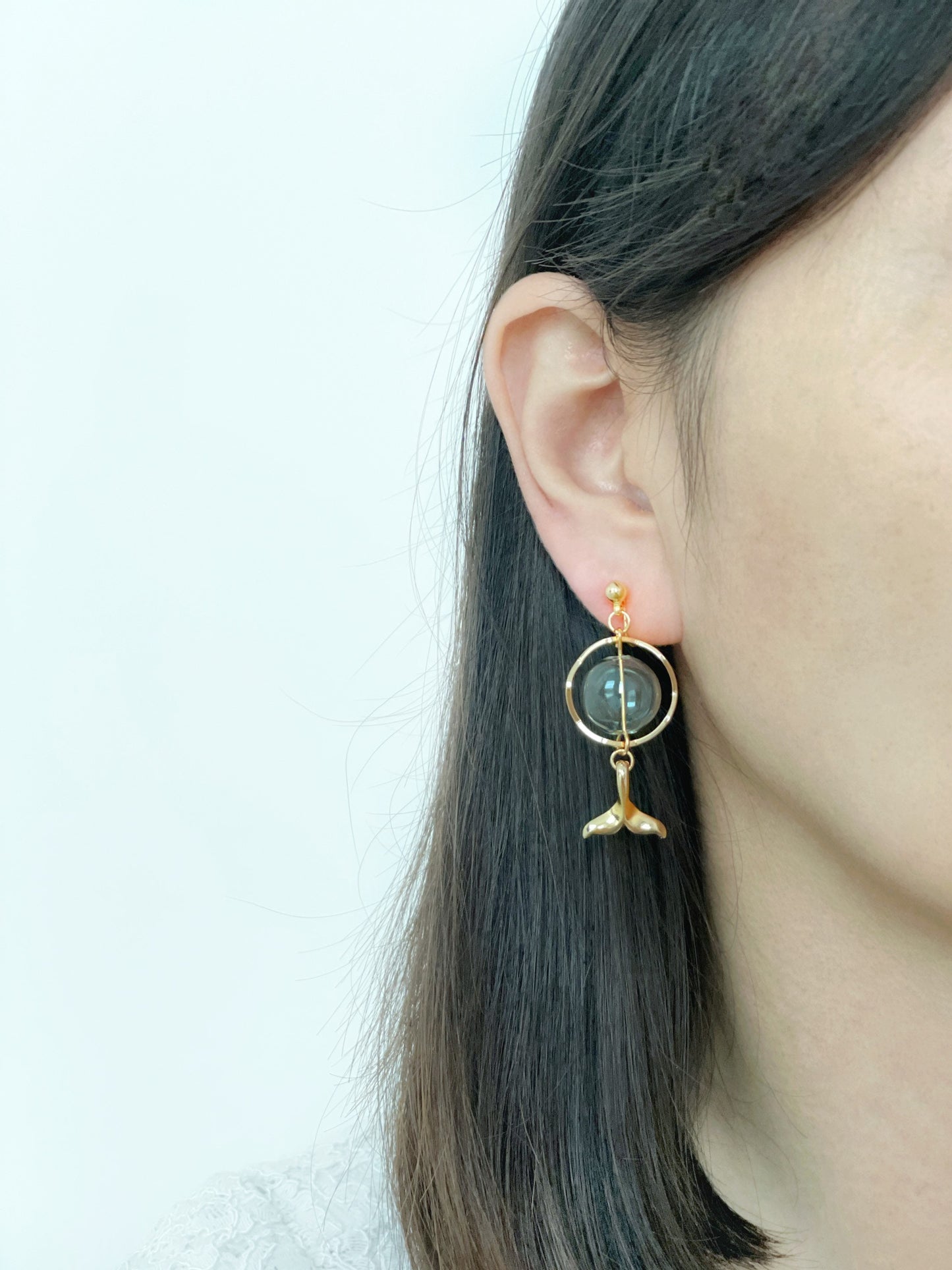 Whale Tail and Bauble Clip on Earrings