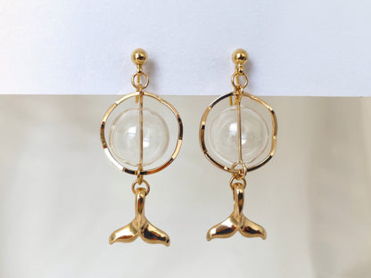 Whale Tail and Bauble Clip on Earrings