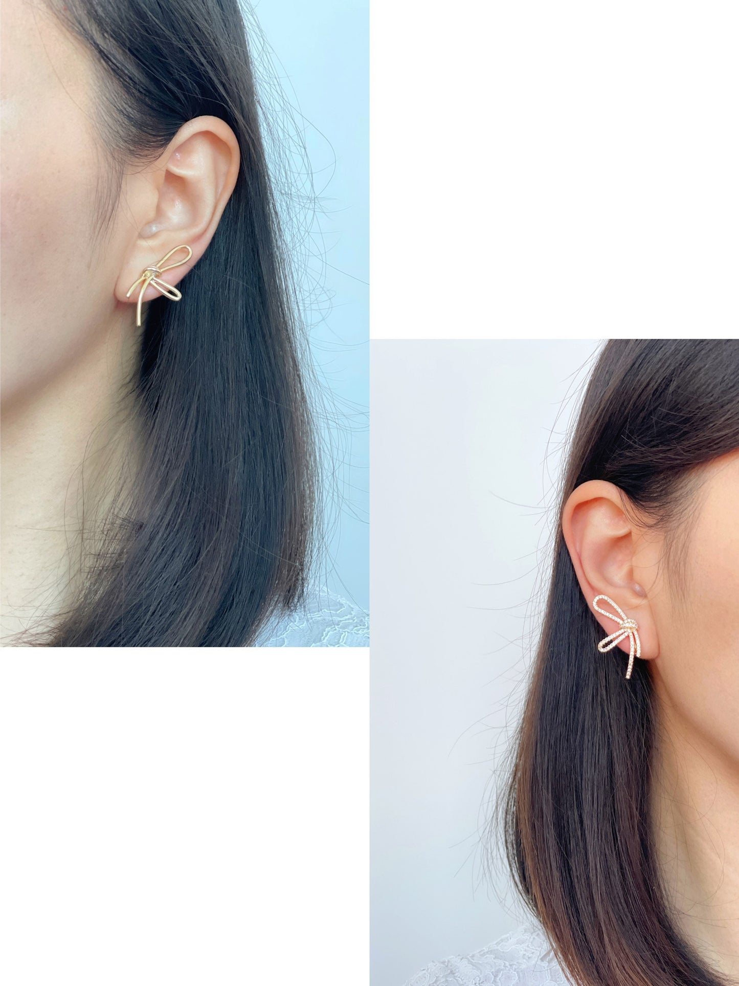 Mismatched sparkly bowknot clip on earrings