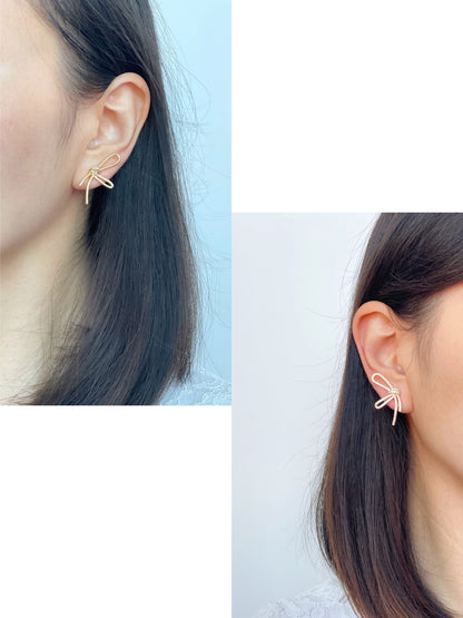 Mismatched sparkly bowknot clip on earrings