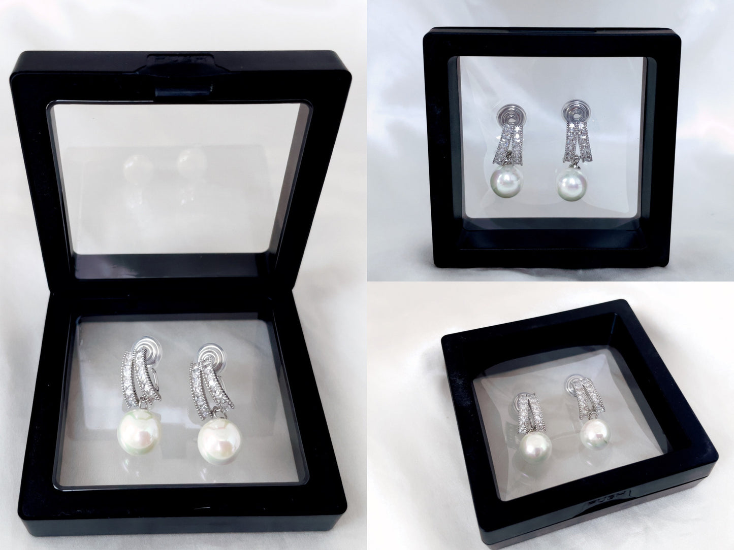 CZ Crystal 10mm Pearl Dangle Clip on Earrings