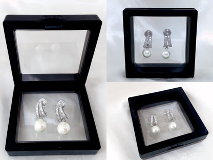 CZ Crystal 10mm Pearl Dangle Clip on Earrings