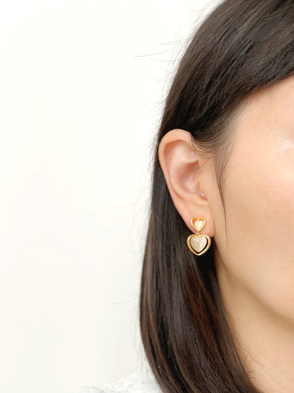 Dainty Cats Eye Heart Dangle Clip on Earrings