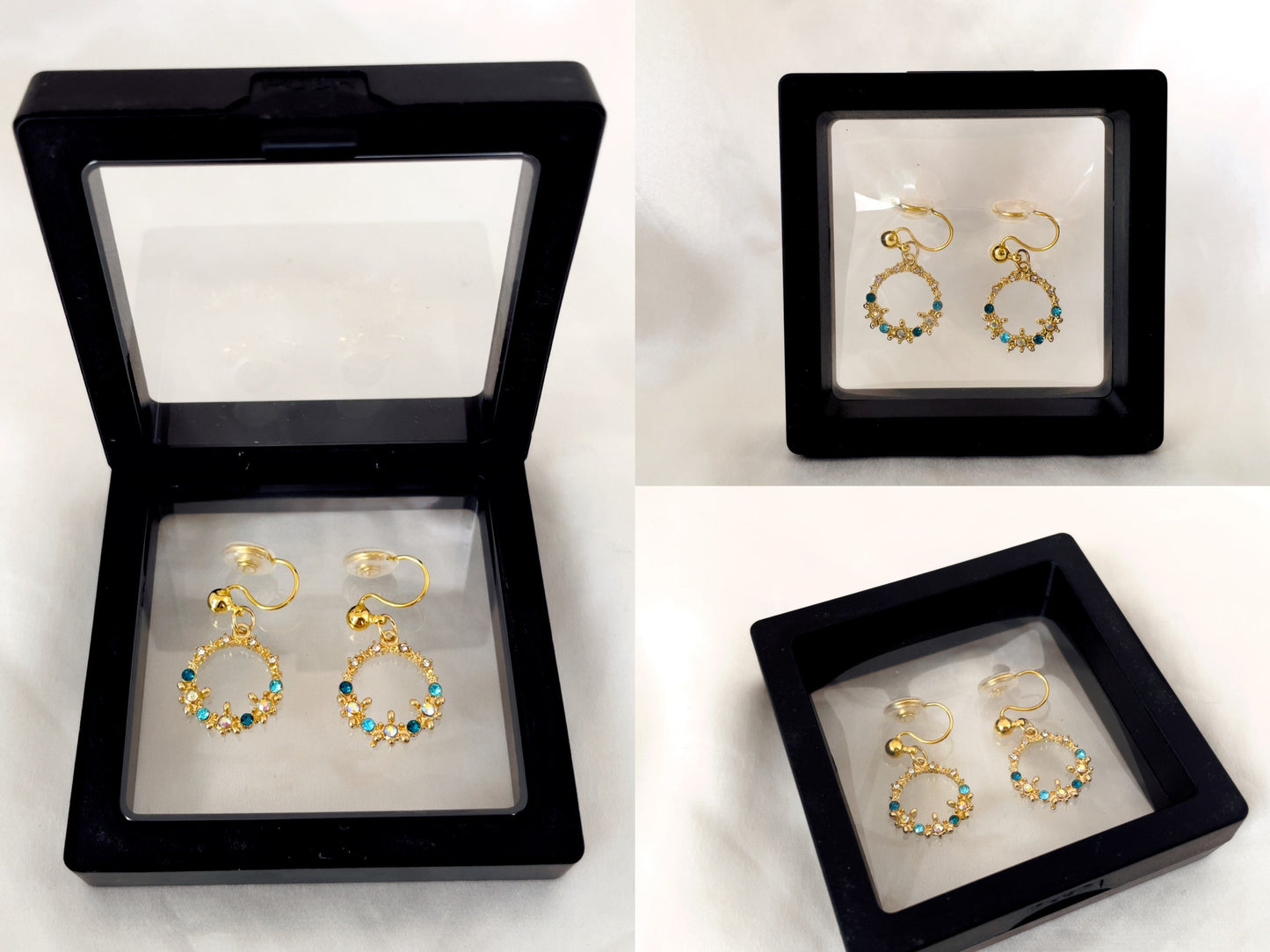 Sparkly Crystals Circle CZ Dangle Clip on Earrings