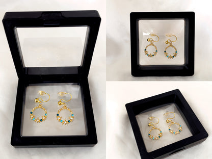 Sparkly Crystals Circle CZ Dangle Clip on Earrings