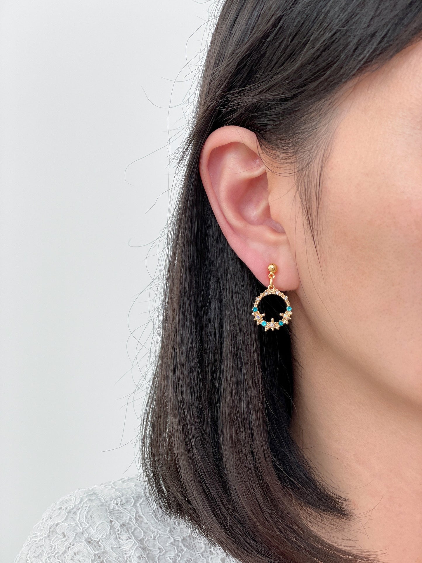 Sparkly Crystals Circle CZ Dangle Clip on Earrings