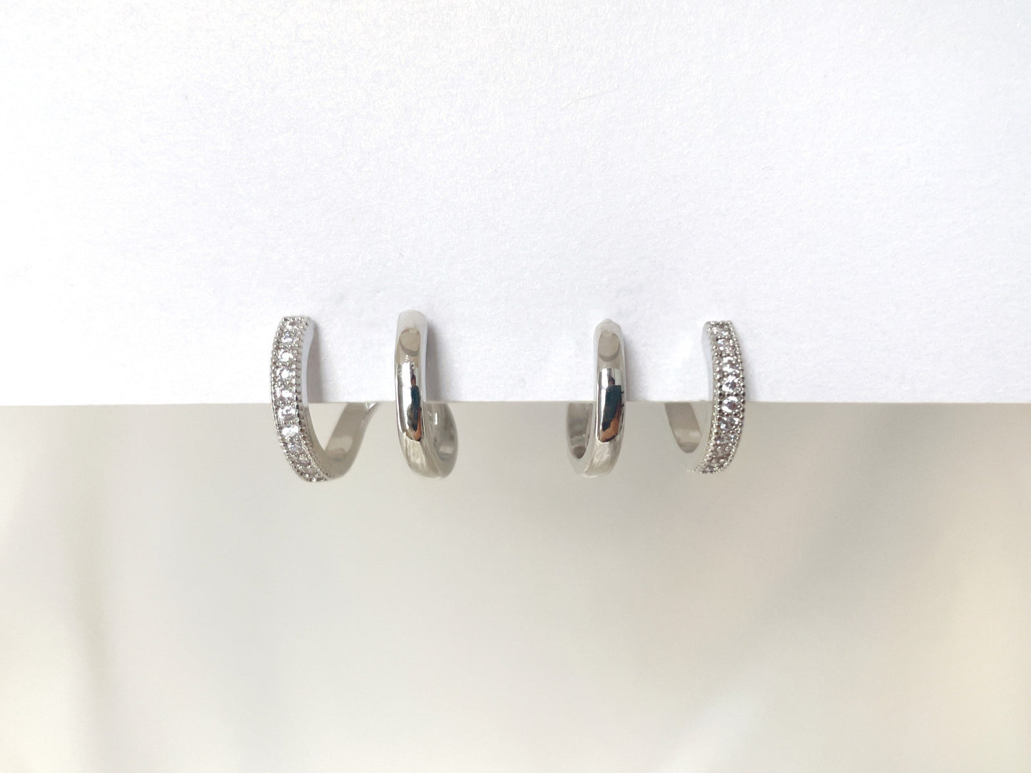 Double Huggie Hoop CZ Gold/Silver Clip on Earrings