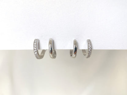 Double Huggie Hoop CZ Gold/Silver Clip on Earrings