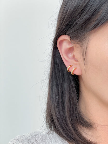 Double Huggie Hoop CZ Gold/Silver Clip on Earrings