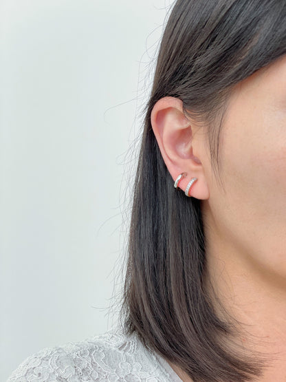 Double Huggie Hoop CZ Gold/Silver Clip on Earrings