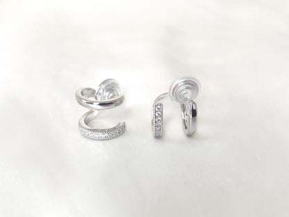 Double Huggie Hoop CZ Gold/Silver Clip on Earrings