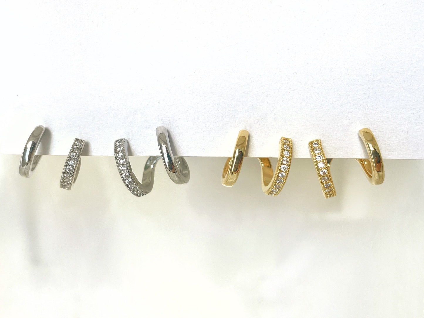 Double Huggie Hoop CZ Gold/Silver Clip on Earrings