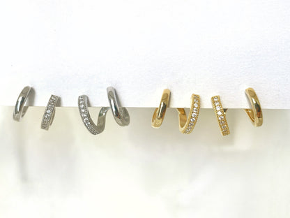 Double Huggie Hoop CZ Gold/Silver Clip on Earrings