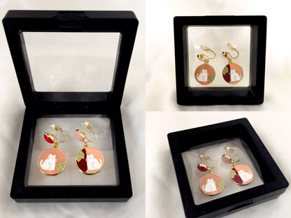 Mismatched Hand Painted Cat Clip on Earrings