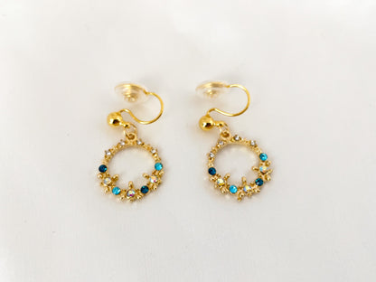 Sparkly Crystals Circle CZ Dangle Clip on Earrings