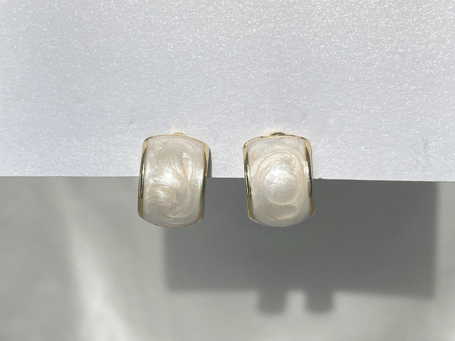 Minimalist Half Curve White Clip on Earrings