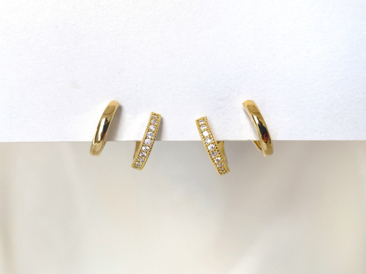 Double Huggie Hoop CZ Gold/Silver Clip on Earrings