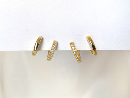 Double Huggie Hoop CZ Gold/Silver Clip on Earrings