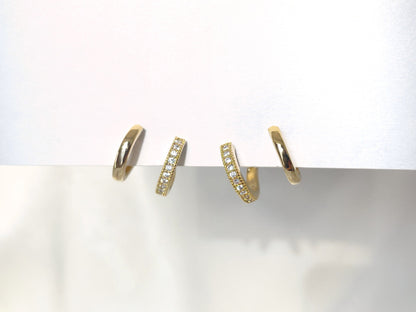 Double Huggie Hoop CZ Gold/Silver Clip on Earrings