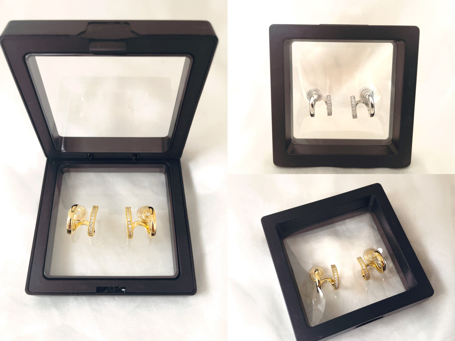 Double Huggie Hoop CZ Gold/Silver Clip on Earrings