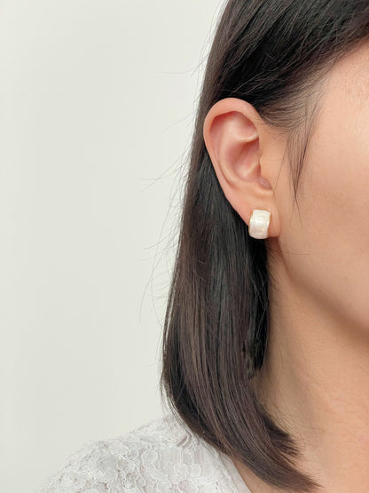 Minimalist Half Curve White Clip on Earrings