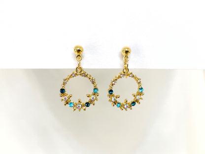 Sparkly Crystals Circle CZ Dangle Clip on Earrings