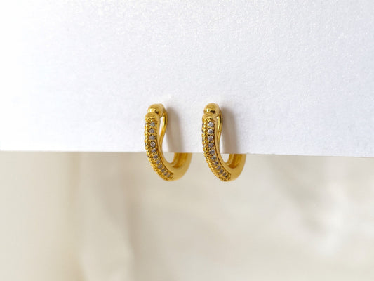 Minimalist CZ huggie hoop clip on earrings, Sparkling CZ crystal huggie hoop earrings, Everyday clip on earrings