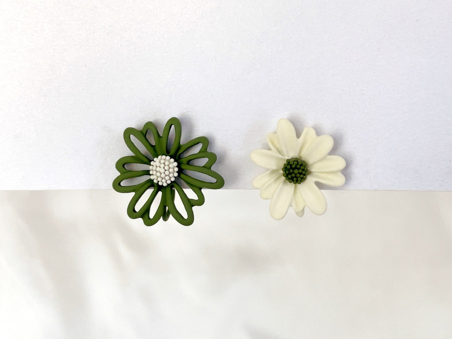 Mismatched Daisy Yellow/Green Flower Clip on Earrings