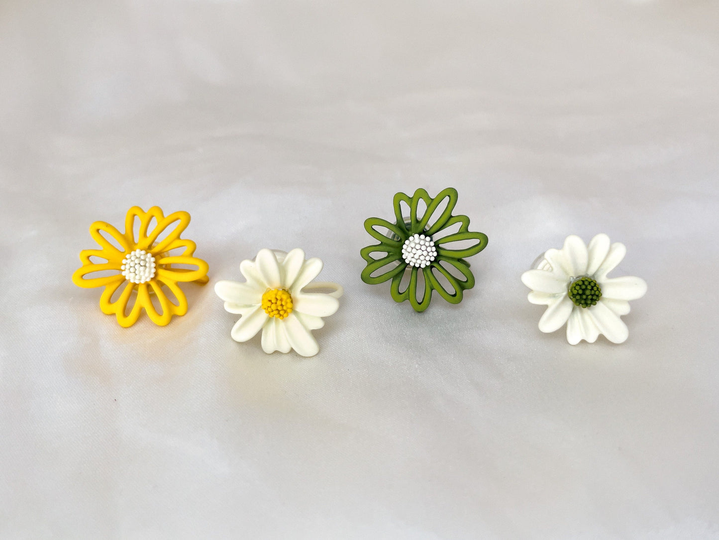 Mismatched Daisy Yellow/Green Flower Clip on Earrings