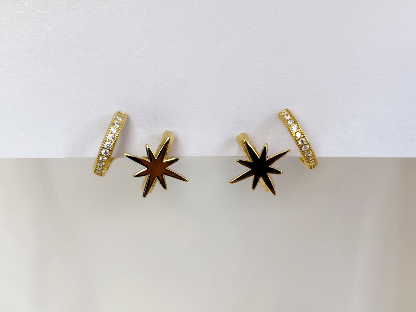Gold/Silver Star Double Huggie Hoop Clip on Earrings