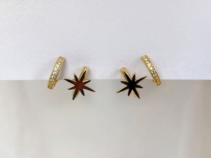 Gold/Silver Star Double Huggie Hoop Clip on Earrings