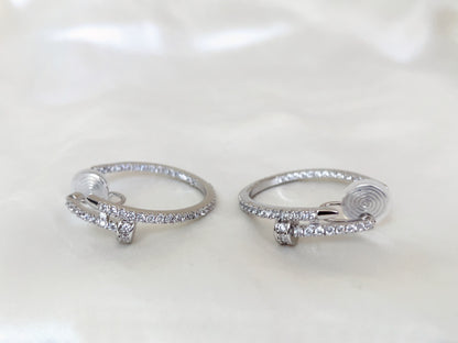 Large Silver CZ Pave hoop Clip on Earrings